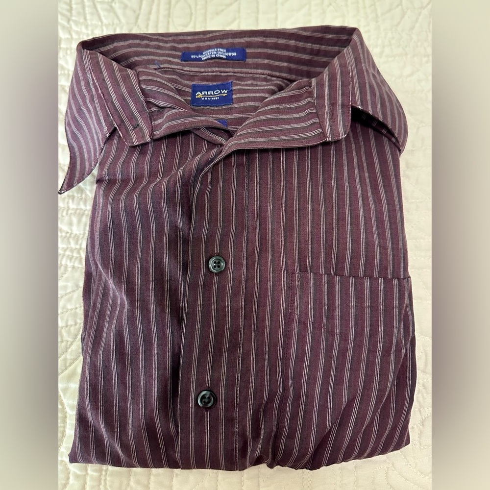 Arrow Men's Maroon and Gray Striped Shirt